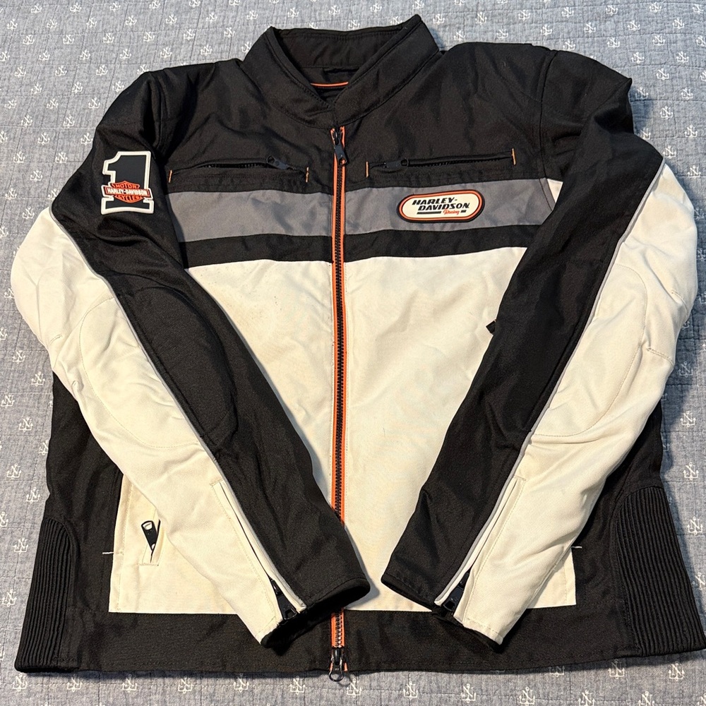 Harley-Davidson Black and Cream Jacket with Orange Accents